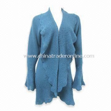 Womens Crochet Sweater, Made of 70% Acrylic and 30% Wool from China