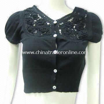 Womens Hand Crochet Sweater with Short Sleeves, Made of 100% Cotton from China