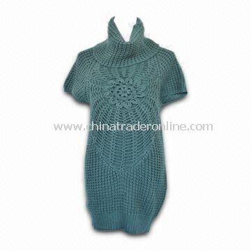 Womens Short Sleeve Pullover Sweater with Crochet Design from China