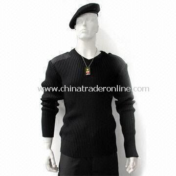 Blue/Gray Military Pullover, Made of Wool, Epaulettes on Shoulders