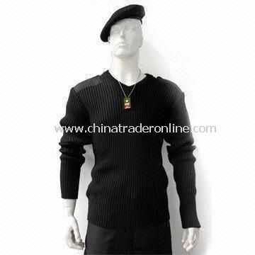 Blue/Gray Military Pullover, Made of Wool, Epaulettes on Shoulders from China