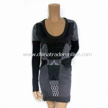 Ladies Sweater Dress, Made of 100% Wool, Jacquard from China