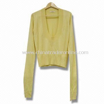 Ladies Knitted Sweater, Made of 55% Tencel and 45% Wool, Customized Styles are Welcome from China