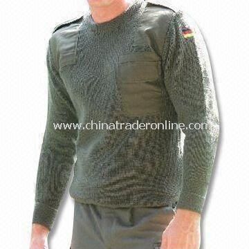 Military Pullover in V-neck Design, Made of Wool, Patches on Shoulders and Elbows from China