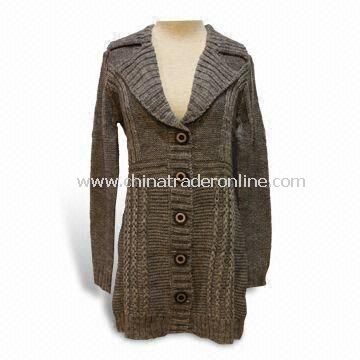 Womens Cardigan with Long Sleeve, Made of 70% Acrylic and 30% Wool