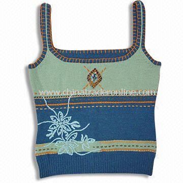 Womens Embroidered Sweater, Made of 50% Wool and 50% Acrylic from China