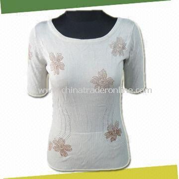 Womens Pullover Sweater with Short Sleeves, Made of 60% Modal and 40% Cotton