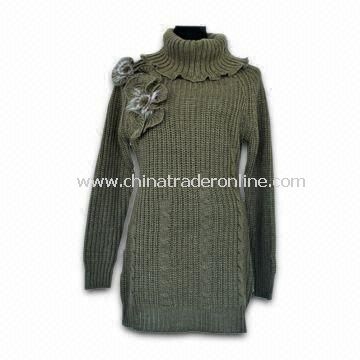 Womens Turtle Neck Pullover Sweater, Wool and Acrylic Composition