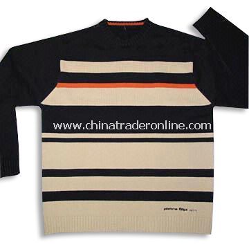 100% Cotton Sweater in Beige and Black Striped Pattern from China