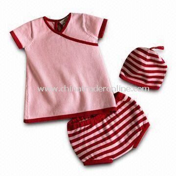 Baby Knitwear Set, Includes Sweater Top, Shorts, and Hat, Made of 100% Cotton