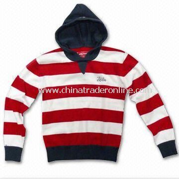 Boys Sweater with Stripes and Hood, Made of 100% Cotton from China