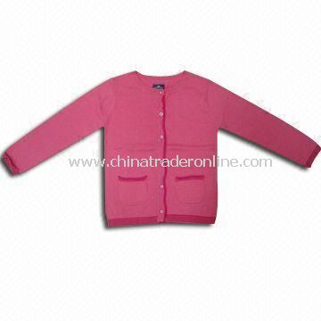 Childrens Cardigan Sweater in Rose, Front with Buttons, Made of 100% Cotton