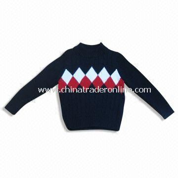 Childrens Sweater with Cables and Jacquard, Knitted, Made of 100% Cotton from China