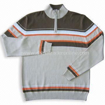 Mens 100% Cotton Sweater with Zipper, Available in Various Colors from China