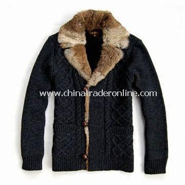 Mens Chunky Cardigan, Made of 80% Lambswool, 20% Nylon and 100% Cotton Lining