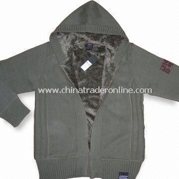 Mens Cotton Sweater with Fur Lining and Long Sleeves from China