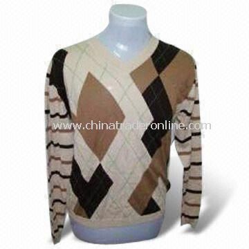 Mens Knitted Sweater, Made of 100% Cotton, Various Colors are Available, Weighs 280g from China