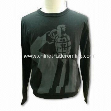 Mens O-neck Sweater with Print, 12gg Gauge, Made of 100% Cotton from China