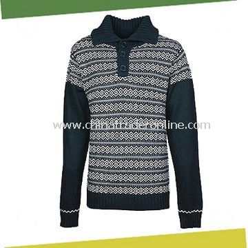 Mens Pullover Sweater, Made of 55% Cotton and 45% Acrylic with Jacquard Print from China