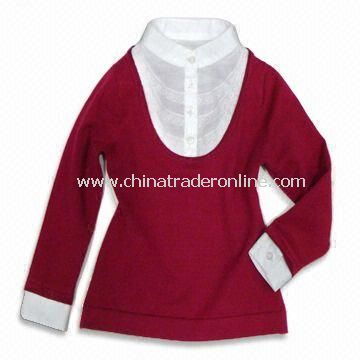 Sweater with Woven Shirt, Made of 100% Cotton, Suitable for Girls