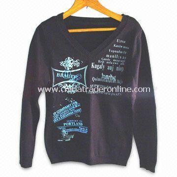 Womens Cotton Machine Knit Sweater with Printing