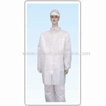 Lab Coat, Full Length Up to Knee with Elastic Cuff, Collar, Pocket and Zipper/Button Front Closures