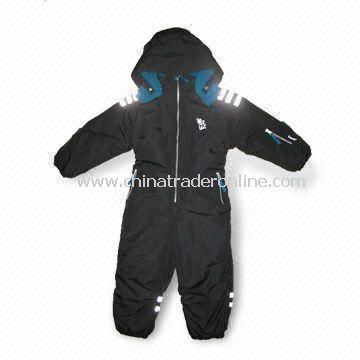 Childrens Seam Taped Skiwear/Coverall, Reverse Zippers and Velcro Cuffs, Detachable Hood