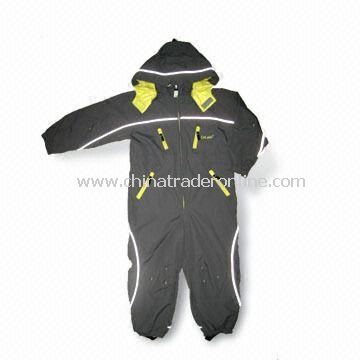 Childrens Seam Taped Skiwear/Coverall with Detachable Hood, Reverse Zippers and Velcro Cuffs