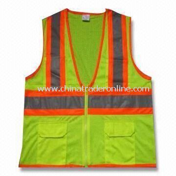 Mesh Reflective Safety Vest, Made of Knitted or Woven Fabric with Reflective PVC Tape from China