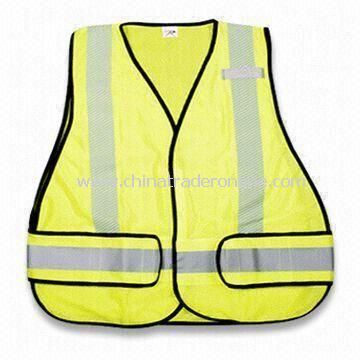 Reflective Safety Vest with Black Binding, Made of Woven Fabric, Also Available in Yellow