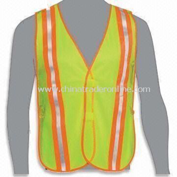 Reflective Safety Vest with Two Horizontal Bands, Customized Colors are Accepted, Made of Polyester from China