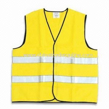 Safety Vest with Zipper, Available in Fluorescent Yellow, Made of Polyester Tricot