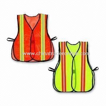 Safety Vests with Reflective Tape, Also Available in Yellow/Orange, Made of Knitted or Woven Fabric from China