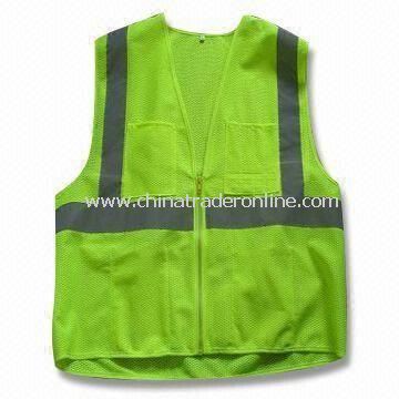 Woven/Knitted Fabric Reflective Safety Vest with Velcro or Zipper Front Closures, EN 471 Certified from China