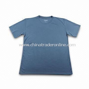 100% Polyester Sports T-shirt, Available with Silk or Transfer Printed Logo from China