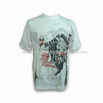 Mens Casual Cotton Jersey Crew Neck Short Sleeve Knit T-shirt with Print and Embroidery