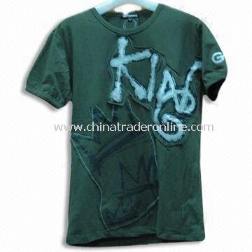 Mens Casual Crew Neck Short Sleeves T-shirt with Applique Embroidery on Front and Back from China