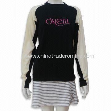 Womens Long Sleeves T-shirt with Anti-microbial and Wicking Features, Crew Neck Style from China