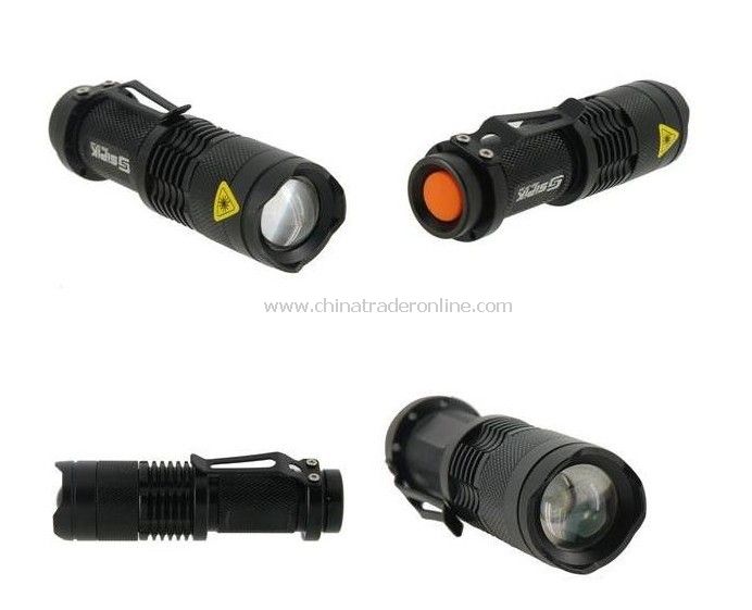 Mini Retractable Super Bright LED Flashlight/Torch with Clip (Black) from China