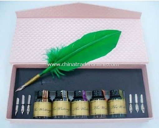 offilce mark pen/ plush quill pen /feather dip pen with ink bottle in multicolor package