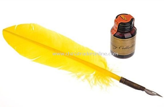 Promotional nature goose feather quill pen/ plush quill dip pen /feather dip pen with ink bottle FREE SHIPPING from China