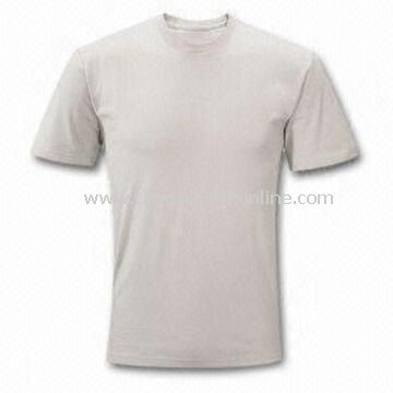 Promotional T-shirt Made of 50% Cotton and 50% Viscose Knit Jersey, Sits on Hip from China