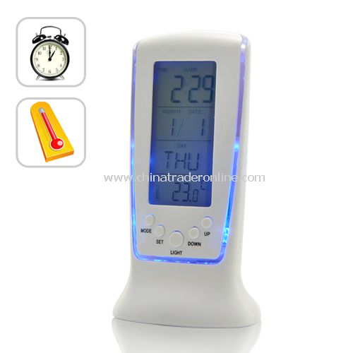 Digital Blue LED Light Alarm Clock with Thermometer