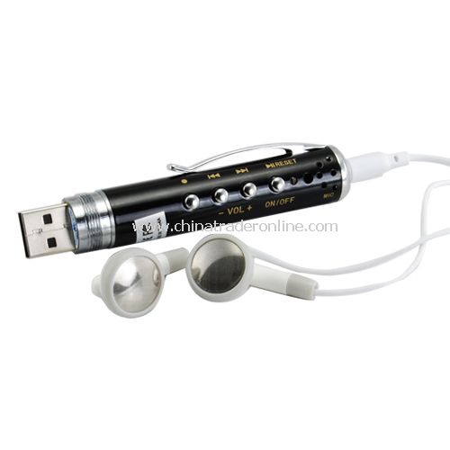 MP3 Gadget Pen + Spy Device - 2GB Black Steel w/ MIC
