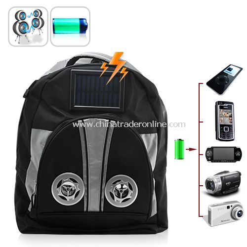 Stereo Speakers included - Solar Battery Charger Backpack(1600 mAh)