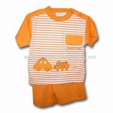 Babies Clothing Set with Little Pocket on the Left Chest, Made of 100% Cotton from China