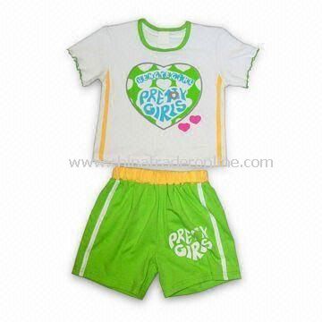 Babies Cotton Clothing Set with Printing on the Front Side, Available in Customized Colors from China