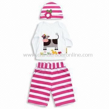 Baby Clothing Set, Includes T-shirt, Pants, and Hat, Customized Colors are Accepted from China