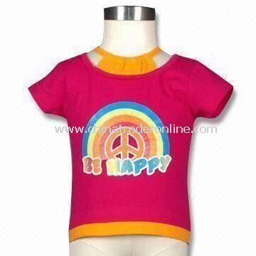 Baby T-shirt Glitter Print Top with Mock Halter, Made of 160g Cotton Jersey, Suitable for Infant from China