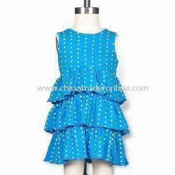 Infant Girls Dot Print, Triple-Layer Knit Dress, Self-Bound Neck and Back Keyhole Opening from China